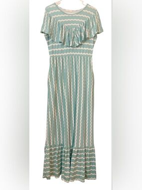 Reborn J Aqua and White Wavy-Stripe Maxi Dress